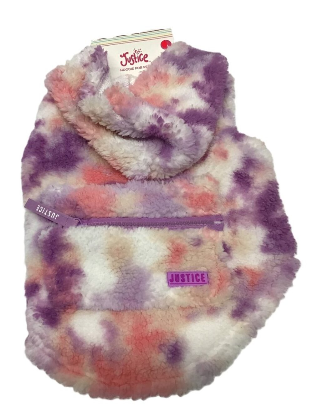 Justice Tie Dye Sherpa Pet Dog Hoodie with Zip Pocket Size XS